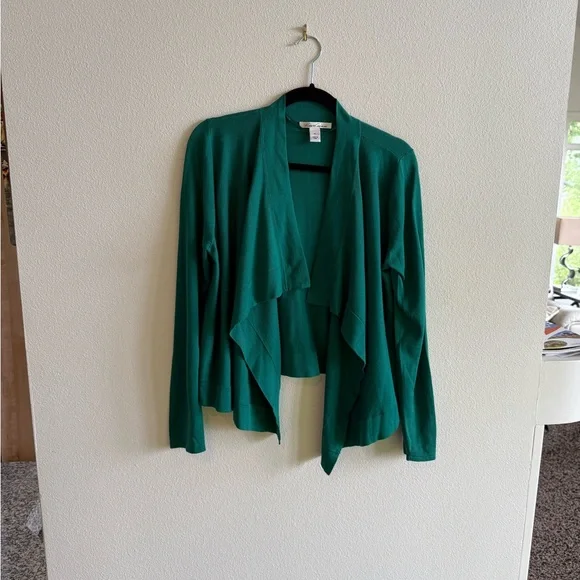 Kenneth Cole, silk blend, Green Open Front Cardigan Sweater, petite large. - Picture 1 of 6